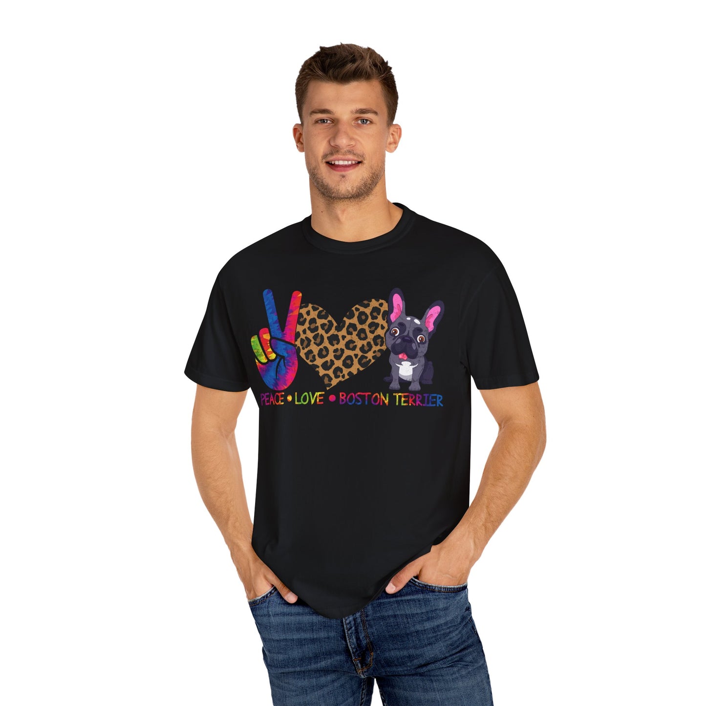 Peace Love Boston Terrier Tie Dye Funny Dog Lover T-Shirt for Pet Owners and Fans
