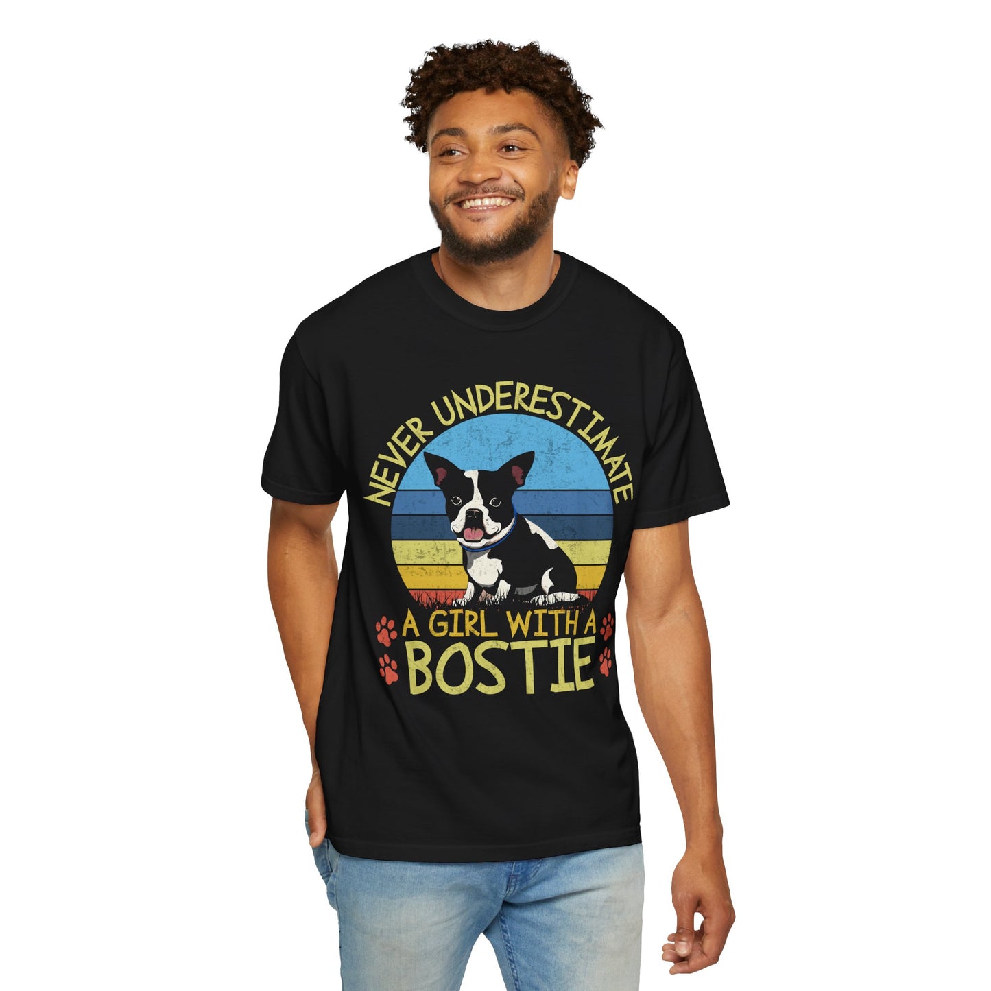 Never Underestimate A Girl With A Bostie Boston Terrier Funny Dog Lover Graphic T-Shirt