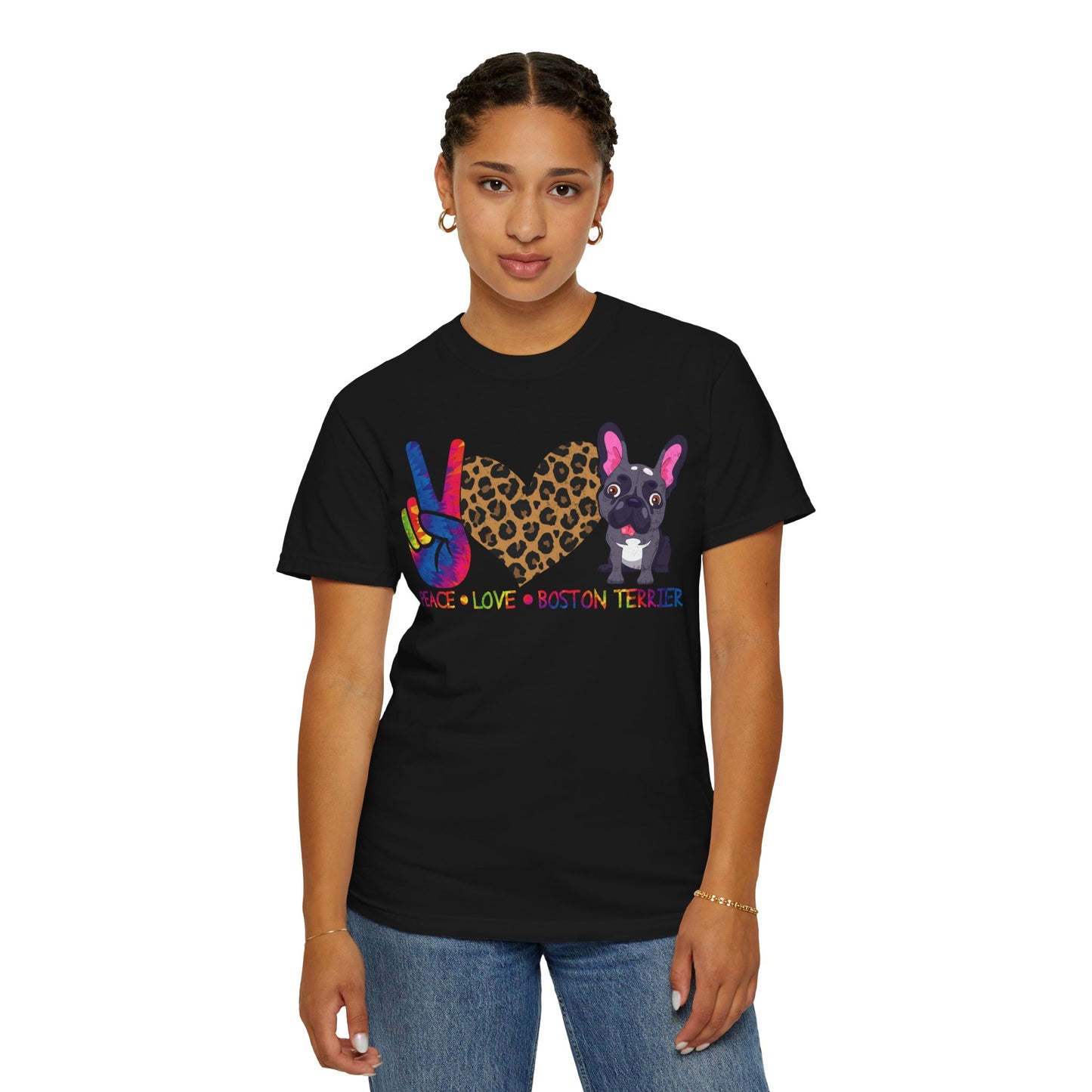 Peace Love Boston Terrier Tie Dye Funny Dog Lover T-Shirt for Pet Owners and Fans