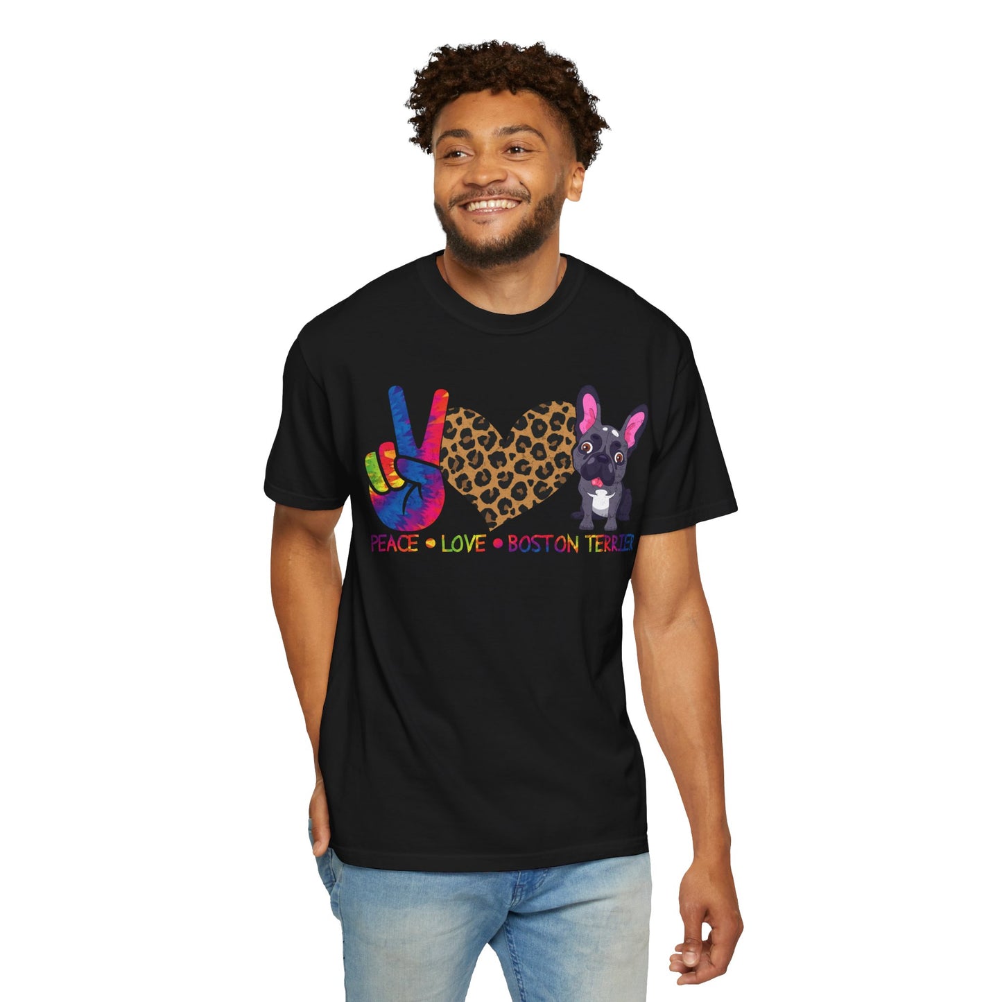 Peace Love Boston Terrier Tie Dye Funny Dog Lover T-Shirt for Pet Owners and Fans