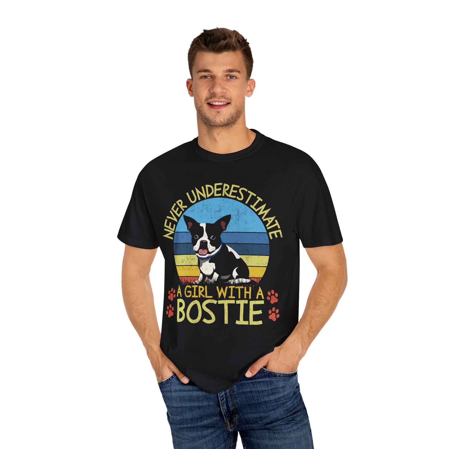Never Underestimate A Girl With A Bostie Boston Terrier Funny Dog Lover Graphic T-Shirt