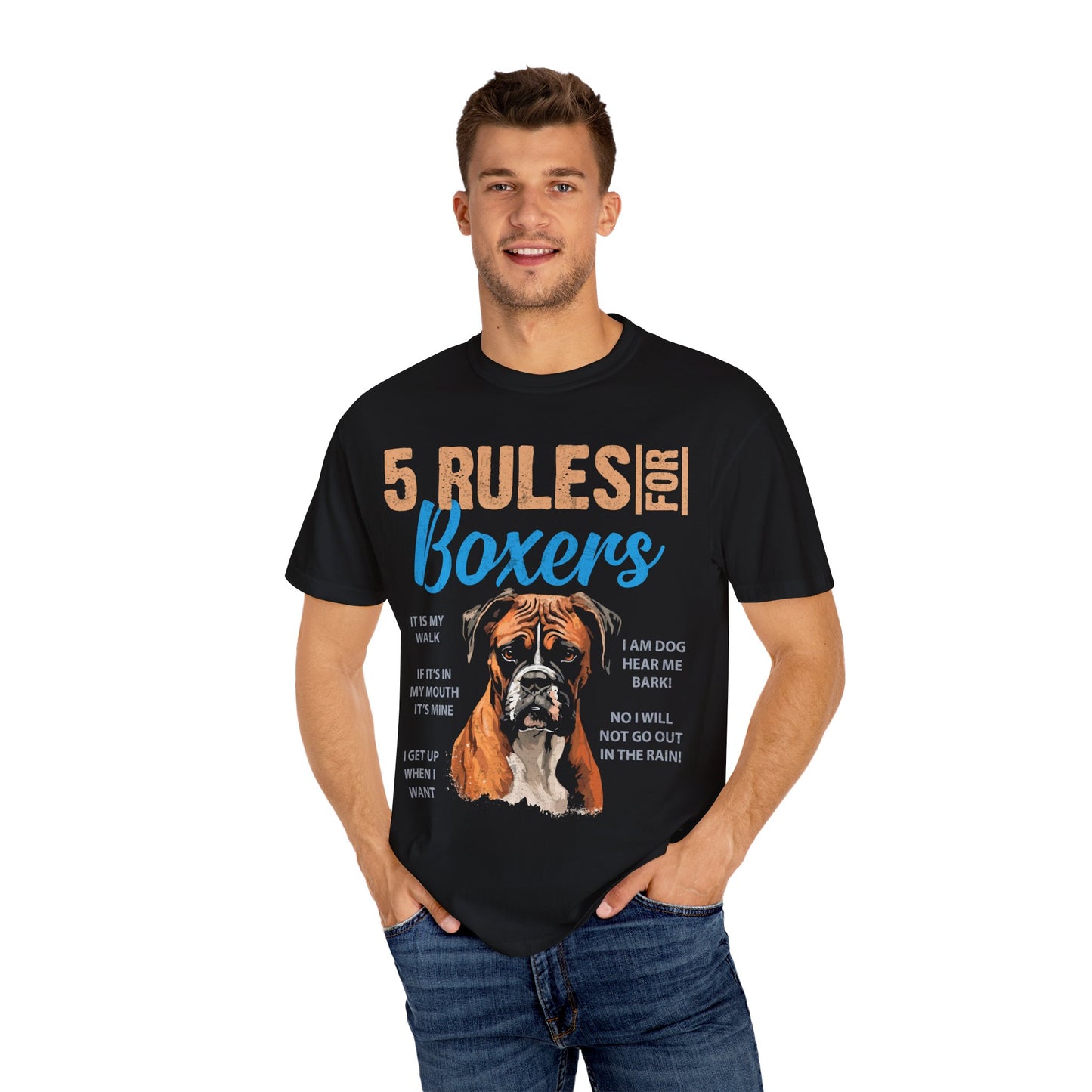 Funny 5 Rules for Boxers Dog Lover T Shirt Cute Boxer Mom Dad Pet Owner Gift Tee