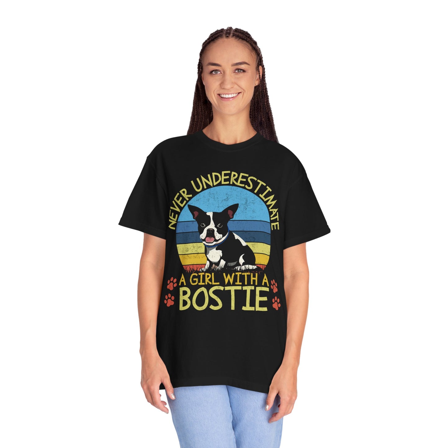 Never Underestimate A Girl With A Bostie Boston Terrier Funny Dog Lover Graphic T-Shirt