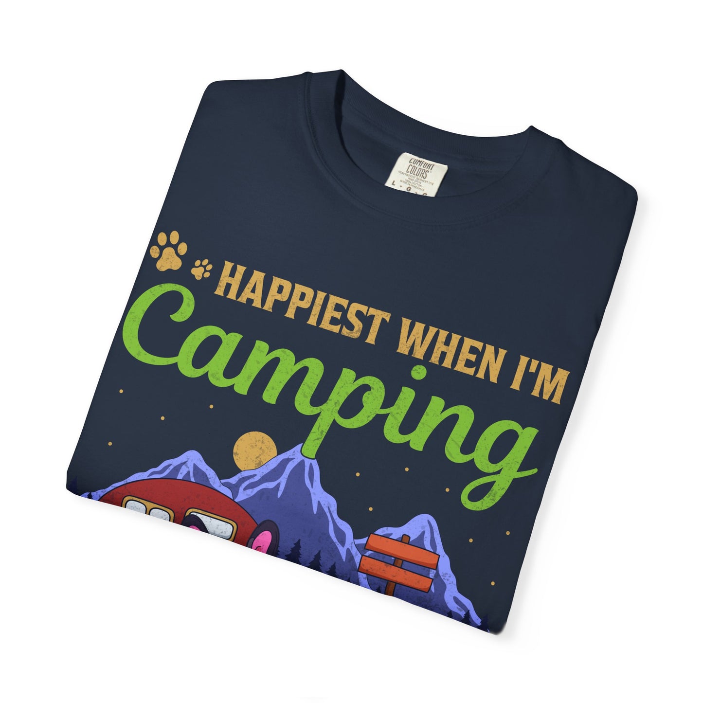 Happiest When I Am Camping With My Boston Terrier Funny Dog Lover Unisex T-Shirt