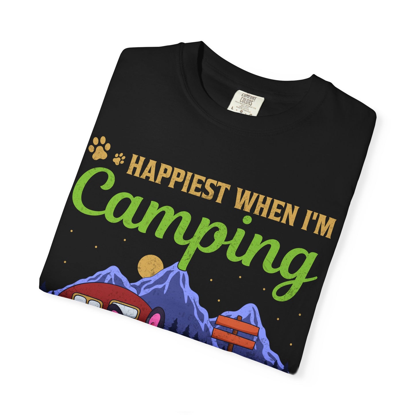 Happiest When I Am Camping With My Boston Terrier Funny Dog Lover Unisex T-Shirt