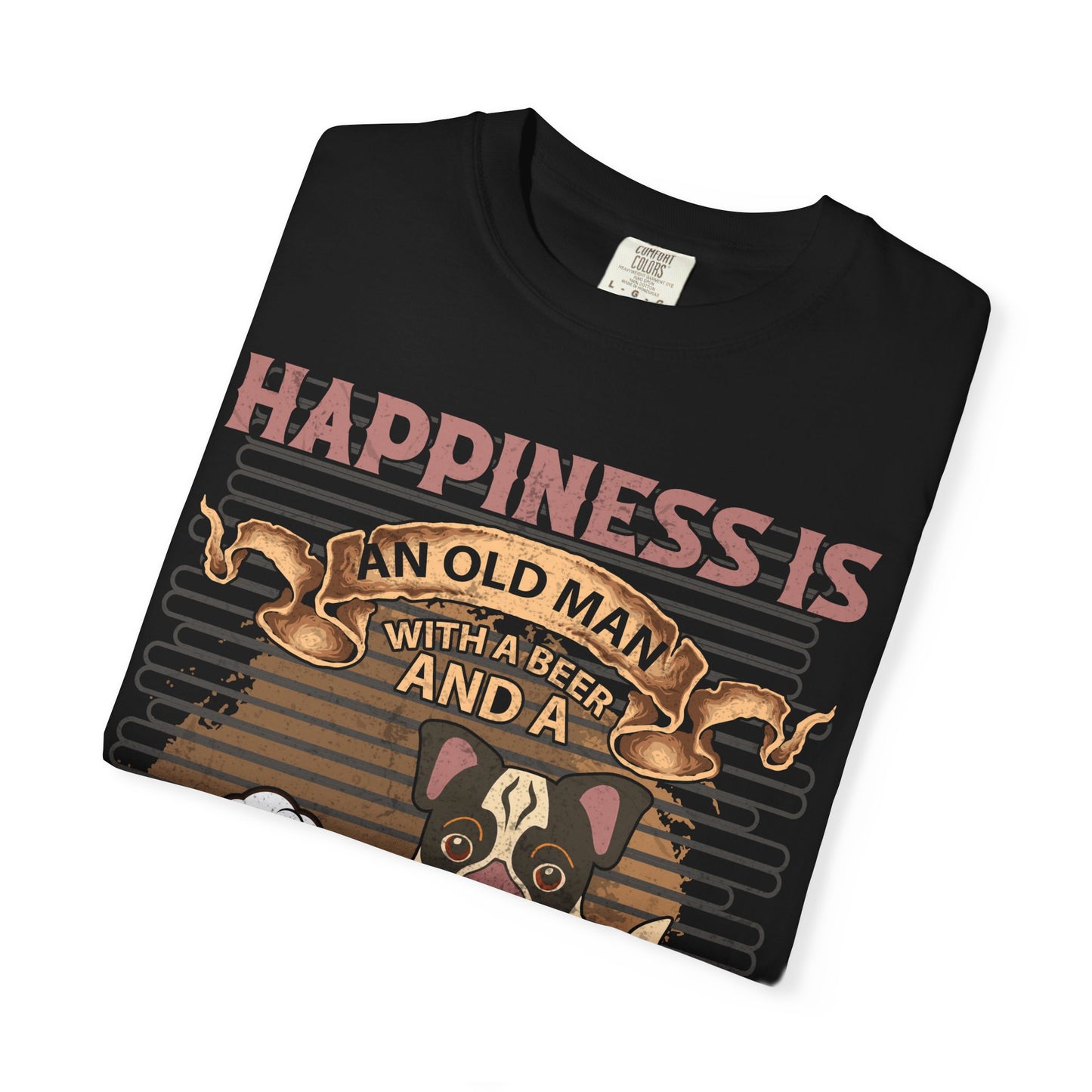 Happiness Is An Old Man With A Beer Boston Terrier Funny Dog Lover Shirt