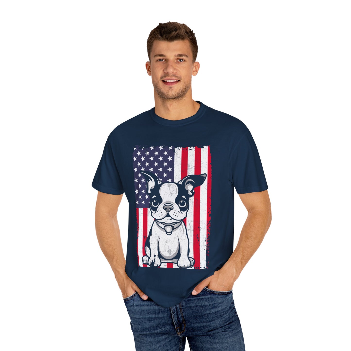 Patriotic Dog T-Shirt with American Flag Design Unisex Graphic Tee Gift for Dog Owners