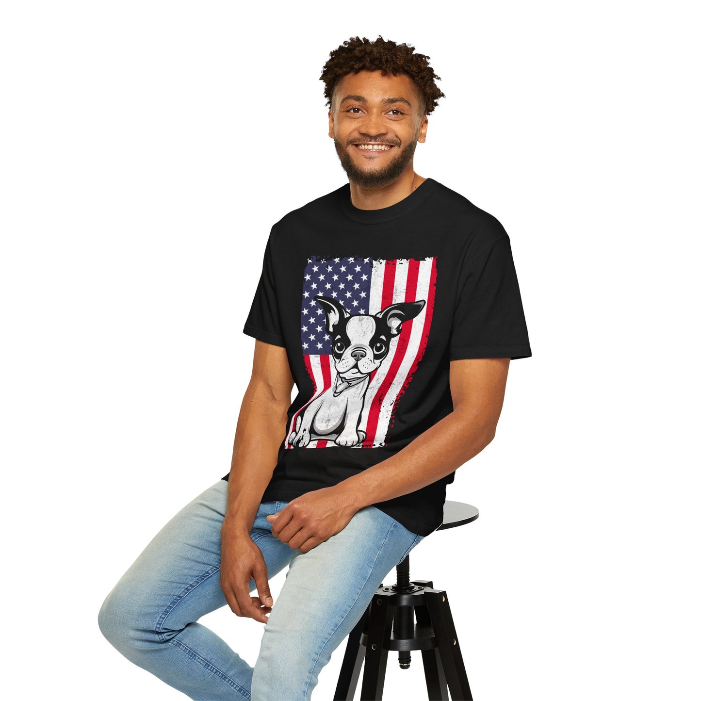 Patriotic Dog T-Shirt with American Flag Design Unisex Graphic Tee Gift for Dog Owners