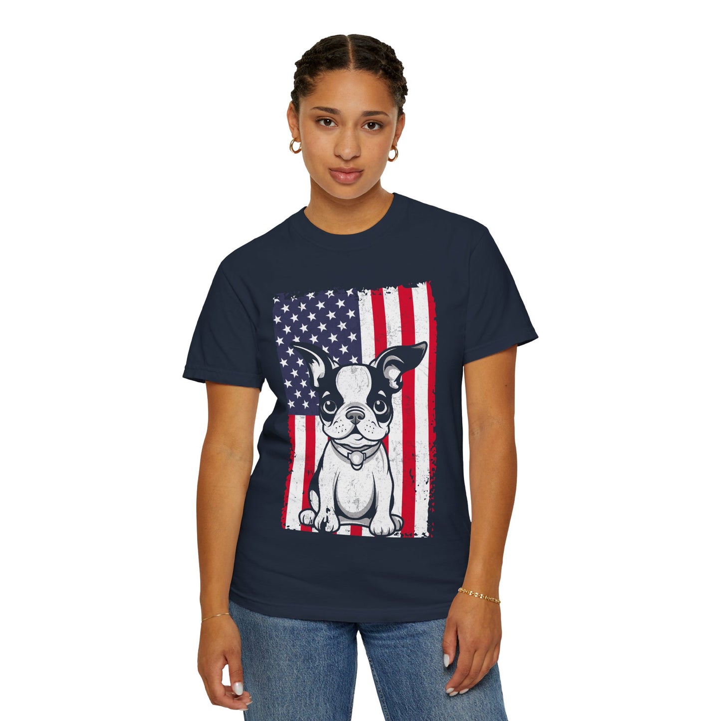 Patriotic Dog T-Shirt with American Flag Design Unisex Graphic Tee Gift for Dog Owners