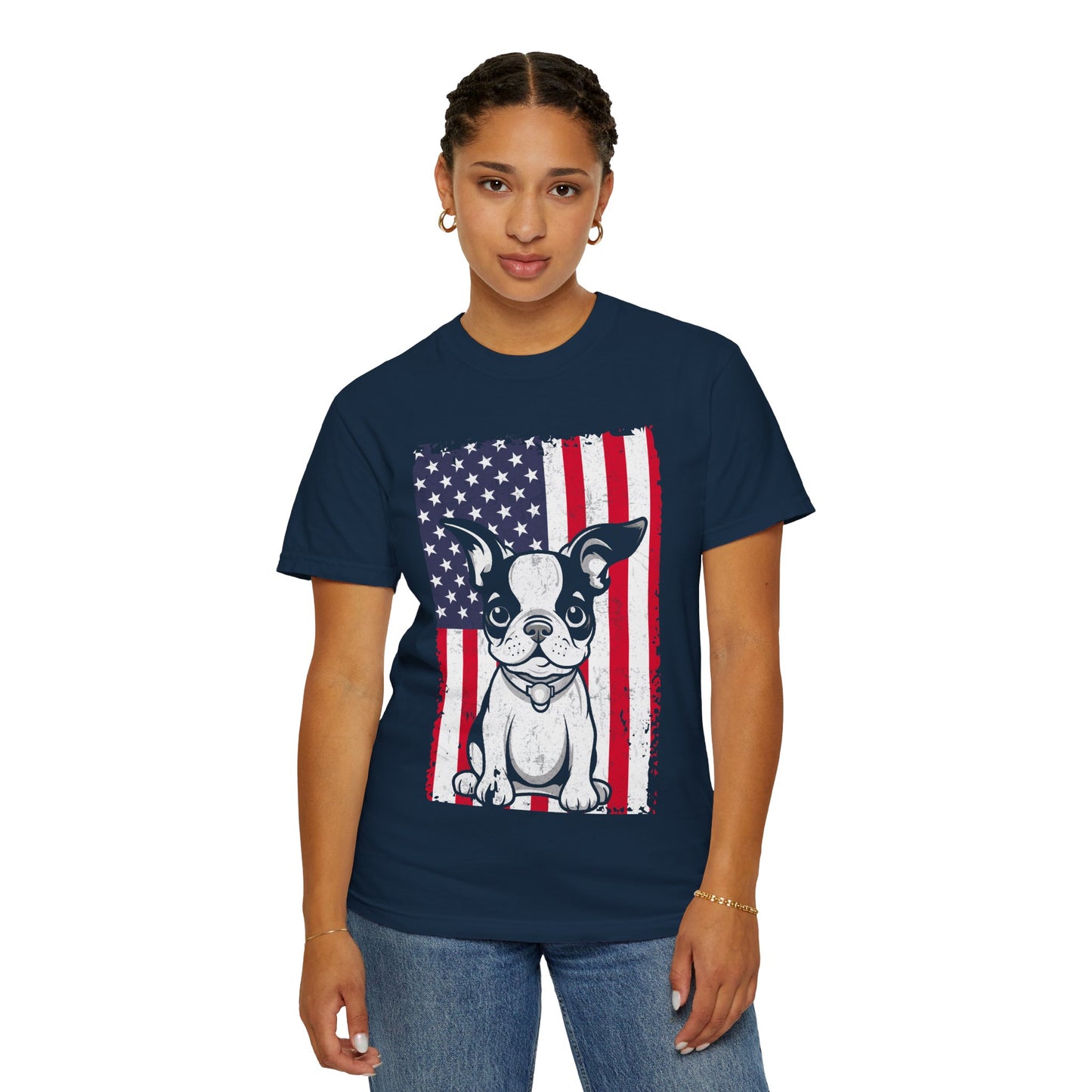 Patriotic Dog T-Shirt with American Flag Design Unisex Graphic Tee Gift for Dog Owners
