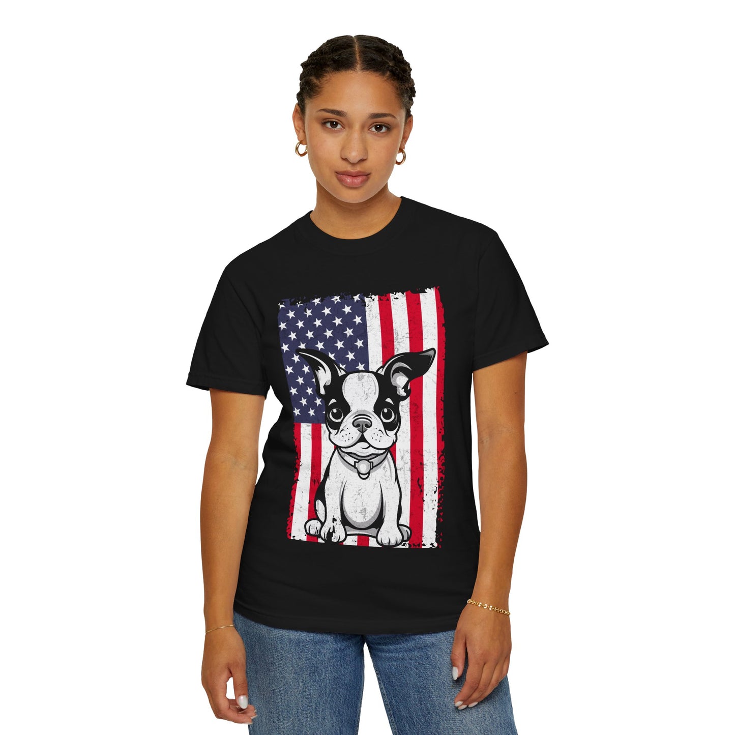 Patriotic Dog T-Shirt with American Flag Design Unisex Graphic Tee Gift for Dog Owners
