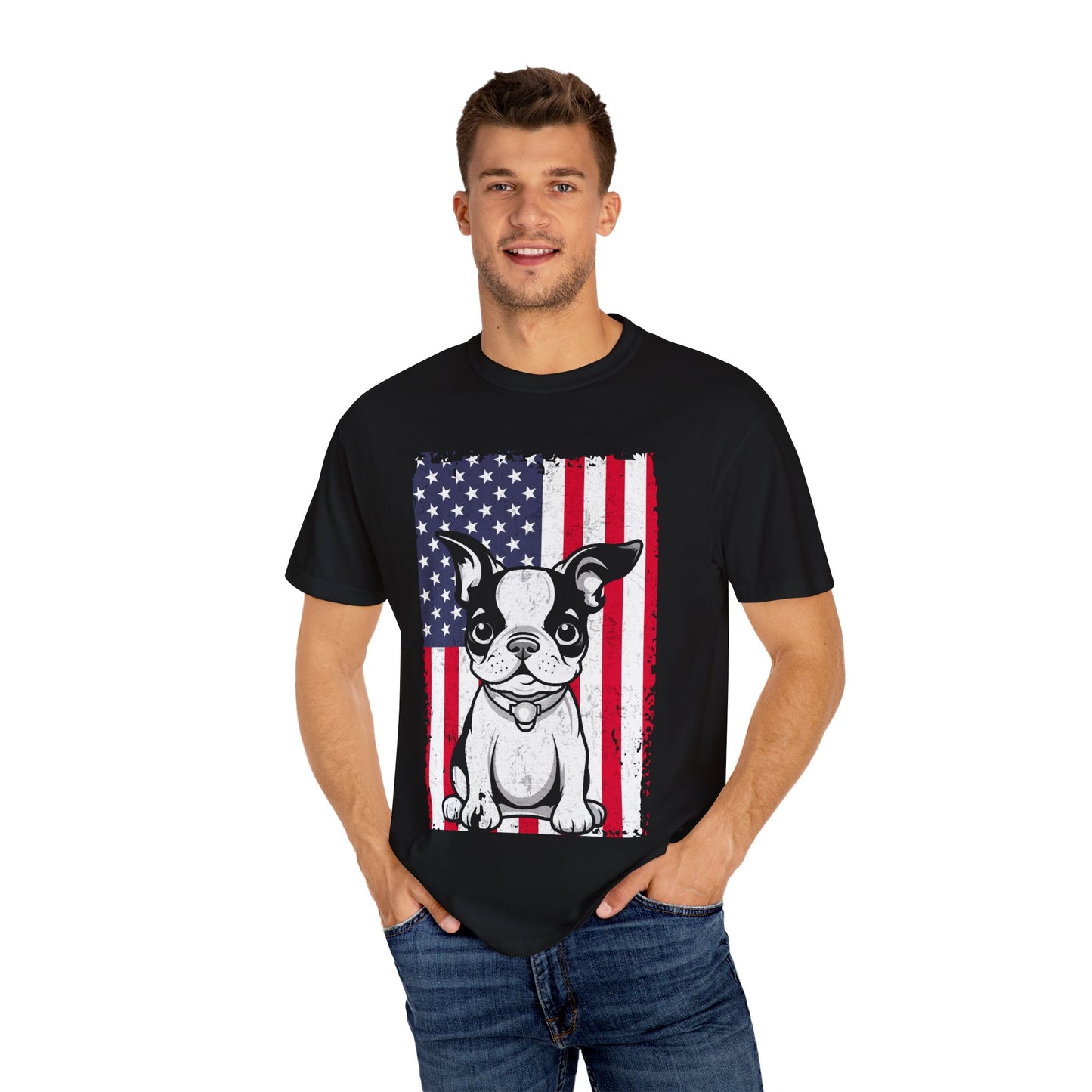 Patriotic Dog T-Shirt with American Flag Design Unisex Graphic Tee Gift for Dog Owners