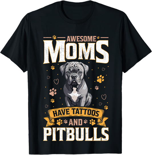 Awesome Mom With Tattoos And Pitbulls Funny Dog Lover T Shirt For Women