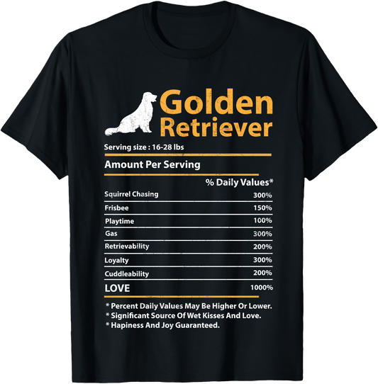 Funny Golden Retriever Facts Nutrition Dog Lover T Shirt For Pet Owners