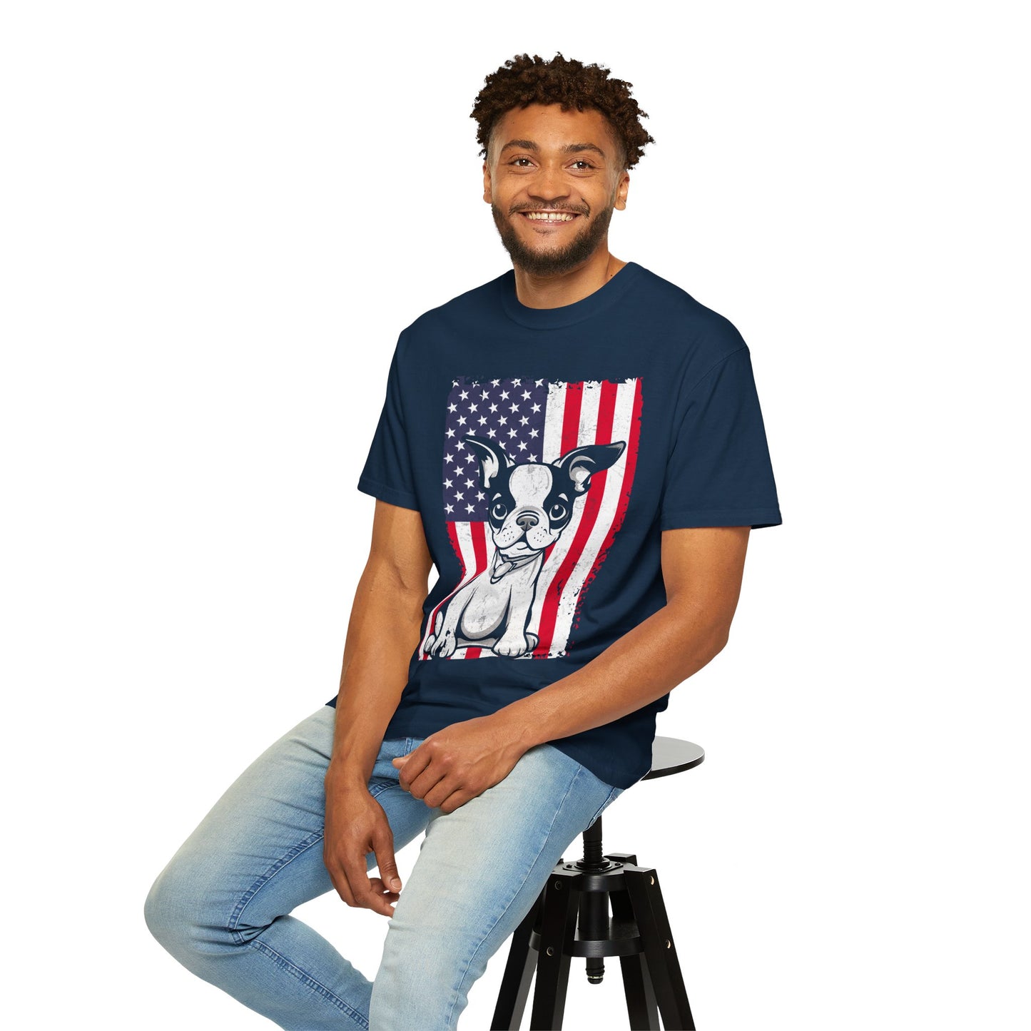 Patriotic Dog T-Shirt with American Flag Design Unisex Graphic Tee Gift for Dog Owners
