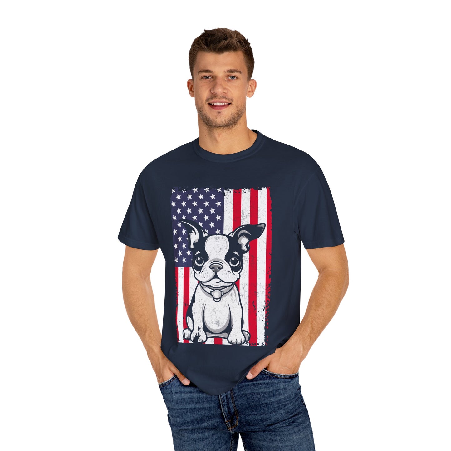 Patriotic Dog T-Shirt with American Flag Design Unisex Graphic Tee Gift for Dog Owners